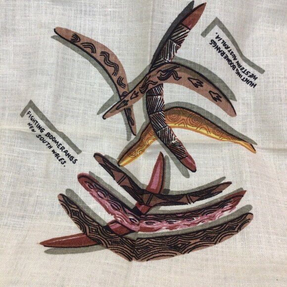 Vintage Aboriginal Motif Linen Handkerchief Wallhanging by Heil Australia 35” Sq - Picture 5 of 7